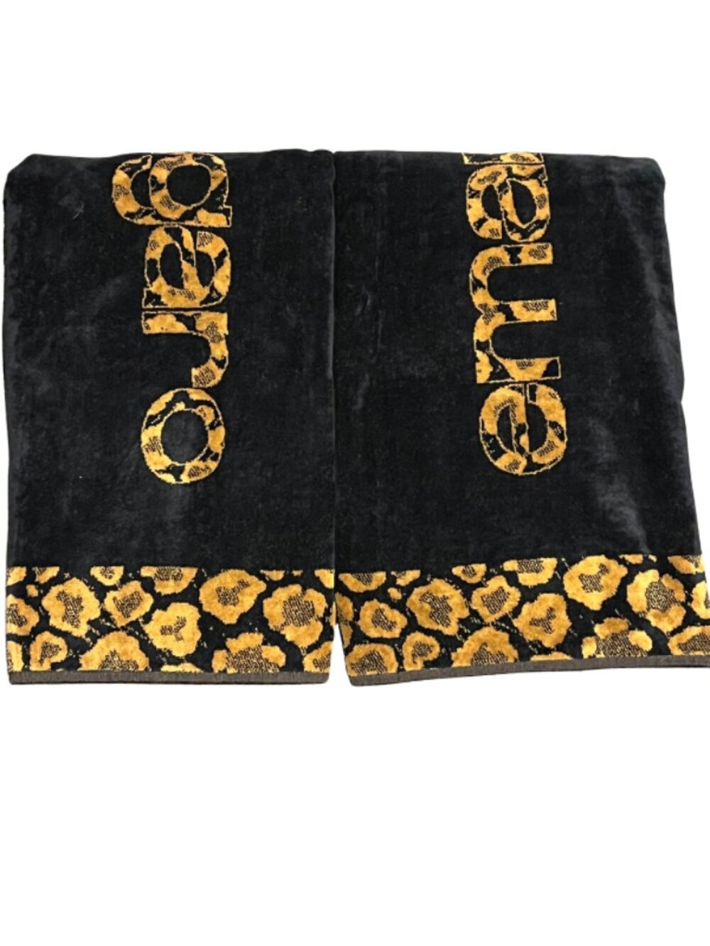 Emanuel Ungaro Black Cheetah Print Bath Sheet Towel Oversized Miamicore Luxury